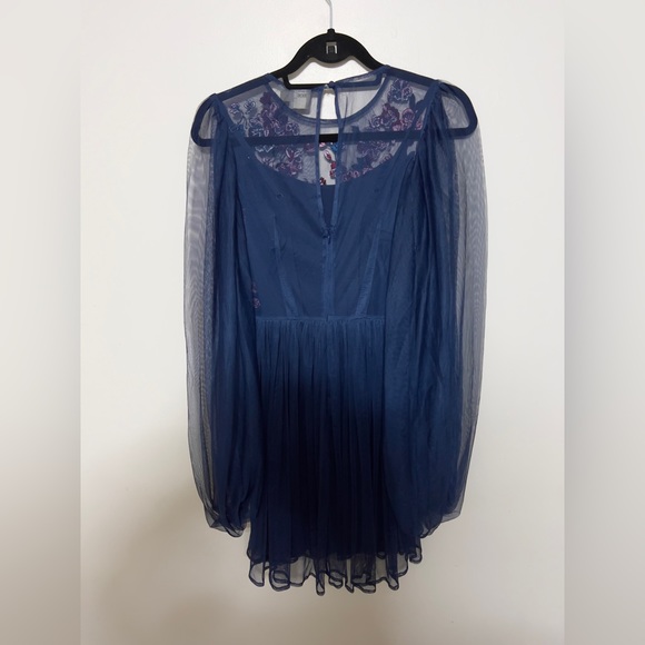 ASOS Mesh Blouson Sleeve Mini Dress with Floral Embroidered Bodice - Picture 4 of 7